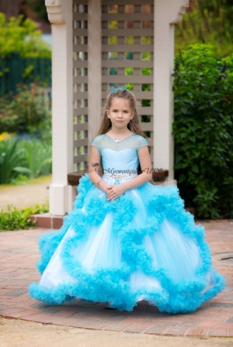  Vintage Turquoise Ruffle Flower Girl Dress